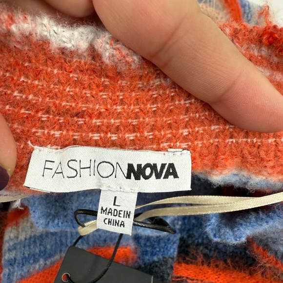 Fashion Nova Dress Women Large NEW Fave Sweater Maxi Orange Combo Long Sleeve - Picture 10 of 15